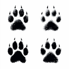animal paw print. A set of black cat and wild animal paw prints. Vector illustration on a white background.