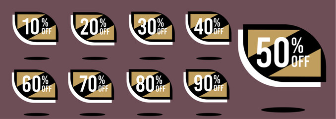 Obraz premium 10% off 20% off 30% off 40% off 50% off 60% off 70% off 80% off 90% off, 10, 20, 30, 40, 50, 60, 70, 60, 80, 90, percent off, bottom drawing numbers golden gold white black, sale, retail, set.