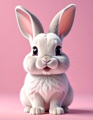 Obraz premium Adorable cartoon rabbit with large eyes on a pink backdrop