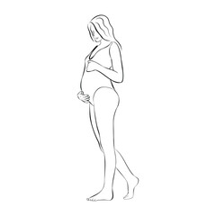 Hand drawn pregnant woman illustration. beautiful young pregnant woman line art. pregnant woman line drawing. pregnancy and motherhood