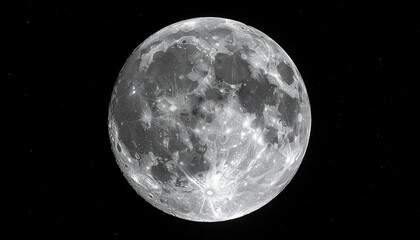Detailed Full Moon Against Stark Black Sky With Prominent Craters And Lunar Surface Texture In Sharp Focus With Ambient Night Sky And Celestial Observation Theme