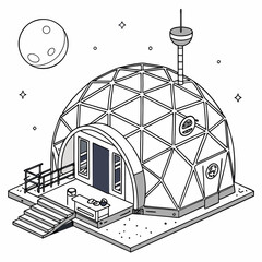 Geodesic dome space habitat with moon and stars dome house © Mithu