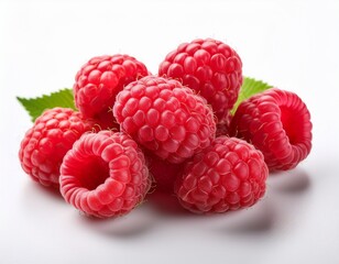 ripe raspberries showing freshness on white background