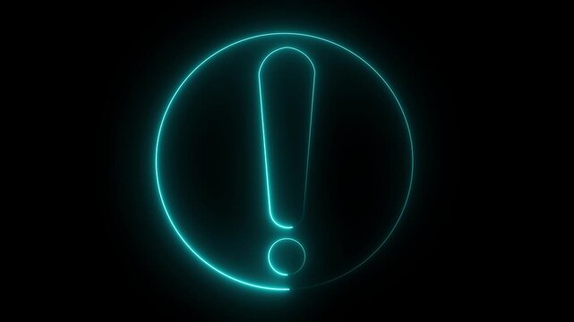 Glowing neon warning icon looping animation Neon circle warning sign icon Neon stop or problem road signs Neon Hazard warning sign, careful, danger warning important sign 4K video animation