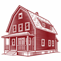 Large Red Wooden House with Wrap- Around Porch home