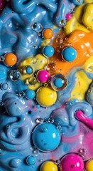 Colorful Abstract Background with Bubbles and Fluid Acrylic Paint