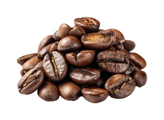Fototapeta premium A rich pile of roasted coffee beans, showcasing deep brown hues and intricate textures, perfect for beverage marketing and food design projects PNG set Transparent background