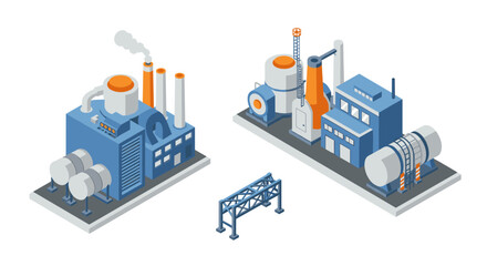 Obraz premium Isometric industrial factory complex with machinery and equipment