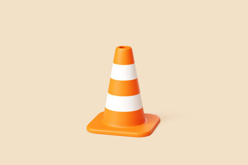 Orange Safety Cone on Beige Background