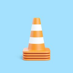 Stack of Orange Traffic Cones on Blue Background