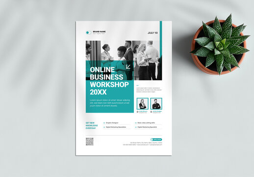 Modern Online Business Conference Flyer Template with Teal Accents