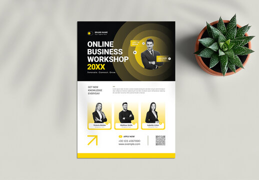 Modern Online Business Conference Workshop Flyer Template with Yellow Accent