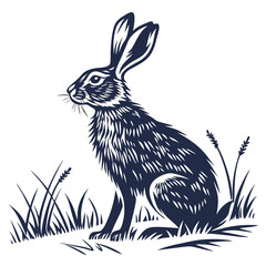 Silhouette of a Hare Sitting in Grass rabbit animal