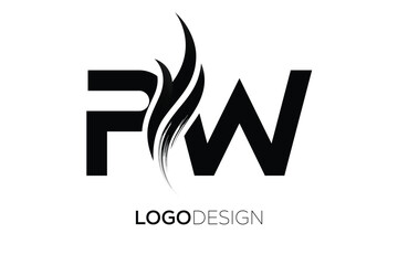 PW Creative Monogram Logo Design – Modern Abstract Letter Mark with Artistic Brush Stroke