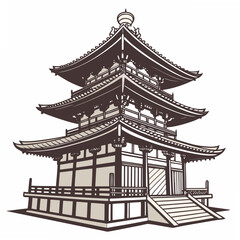 Naklejka premium Three- Tiered Japanese Pagoda Building Illustration