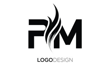 PM Creative Monogram Logo Design – Modern Abstract Letter Mark with Artistic Brush Stroke
