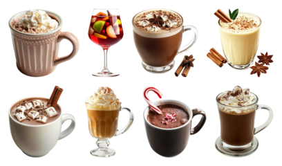 PNG Assorted festive holiday beverages, element set on transparent background