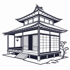 Traditional Japanese Pagoda Building Outline temple