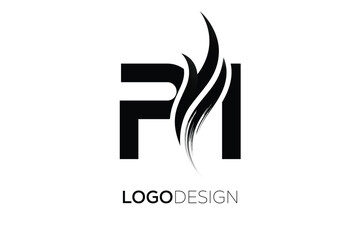 PI Creative Monogram Logo Design – Modern Abstract Letter Mark with Artistic Brush Stroke