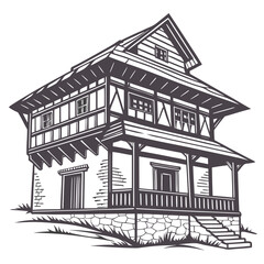 Traditional Timber Framed House Illustration building