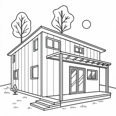 Two- Story House with Trees and Sun home dwelling