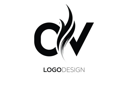 OV Creative Monogram Logo Design &ndash; Modern Abstract Letter Mark with Artistic Brush Stroke