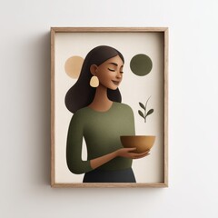 Colorful tropical art poster featuring a woman embracing nature's beauty in a vibrant environment