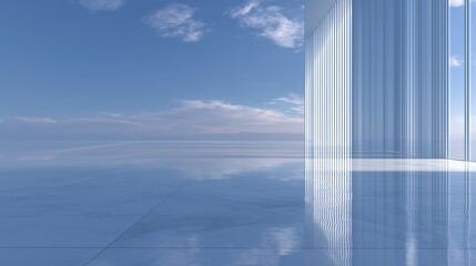 Abstract Glass Architecture Aesthetic Background: Sunlight Reflections on Water with Futuristic Framing for Modern Design
