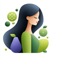 Colorful tropical art poster featuring women in fruit-themed vectorized artwork