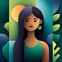 Colorful tropical art poster featuring women vibrant elements and vivid illustration
