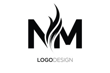 NM Creative Monogram Logo Design – Modern Abstract Letter Mark with Artistic Brush Stroke