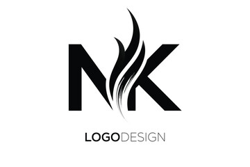 NK Creative Monogram Logo Design – Modern Abstract Letter Mark with Artistic Brush Stroke