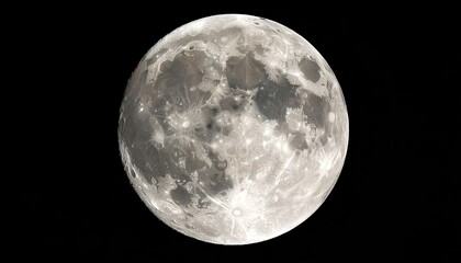 Detailed Moon Close Up Against a Pure Black Sky Background in Cinematic Detail Full Moon with Crater Texture lunar surface