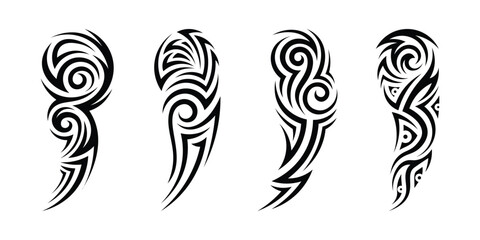 Obraz premium Collection of neo tribal shapes, sigilism tattoo elements. Gothic neo tribal tattoo. Gothic patterns in a modern design. Hand drawn vector design isolated on white background