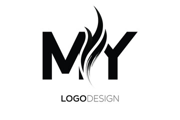 MY Creative Monogram Logo Design – Modern Abstract Letter Mark with Artistic Brush Stroke