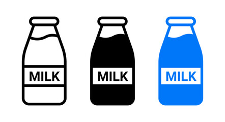 Milk bottle icon representing dairy, nutrition, and beverage, suitable for food packaging, agriculture, grocery, health, and farm product design in digital and print materials