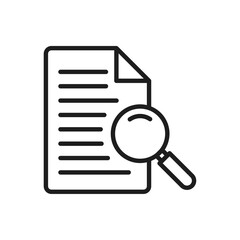 Document with magnifying glass icon representing file search, case study, research, and inspection, suitable for data analysis, auditing, office management, and digital investigation projects