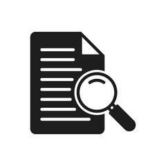 Document with magnifying glass icon representing file search, case study, research, and inspection, suitable for data analysis, auditing, office management, and digital investigation projects