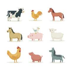 Obraz premium Farm Animals Illustration A Delightful Collection of Cows, Chickens, Horses, and More