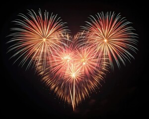 Heart shaped fireworks display in the night sky celebration event