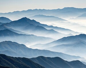 Layers of Mountain Ridges in Mist Serene and Peaceful Landscape