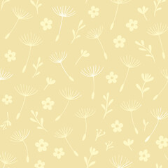Delicate Dandelion Seeds and Small Flowers Seamless Pattern.