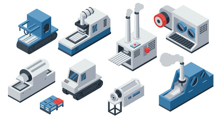 Fototapeta premium Isometric factory machinery set featuring diverse industrial equipment