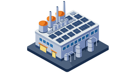 Isometric industrial factory with solar panels and chimneys