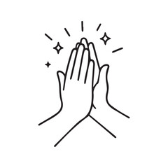 High five doodle icon. Minimalist line art illustration of teamwork, partnership, and successful collaboration.