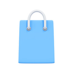 Minimal 3D shopping bag in blue color with white rope handles isolated on white background