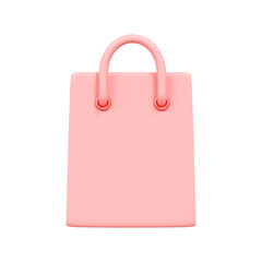 Minimal 3D render of a pink shopping bag with round handles, isolated on white background. Perfect for retail, sale, and fashion concepts