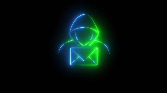 Glowing neon Email Scam Fraud hachker icon animation with Spam Internet Scammer Online Cyber Security.4k video