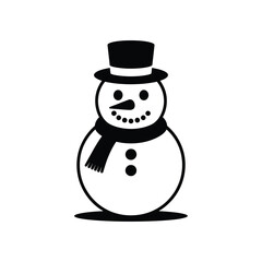 Simple black and white snowman with top hat and scarf