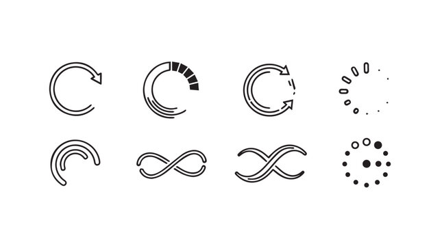 Set of abstract circular and infinity loading spinner icons for digital interface and web design vector